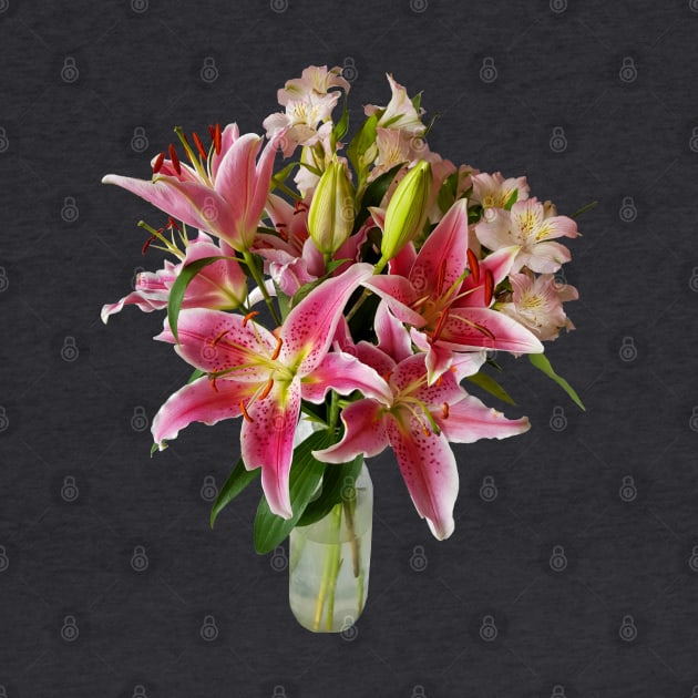 Pink Lily Flowers Bouquet by ellenhenryart